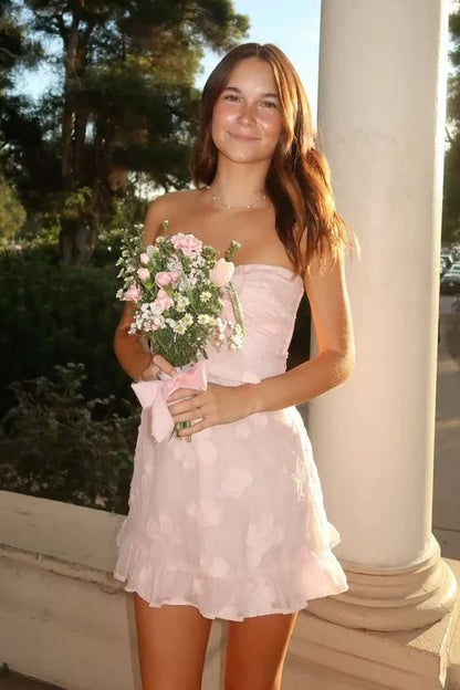 Cute Sheath Sweetheart Pink Short Homecoming Dress with Bowknot DP7274