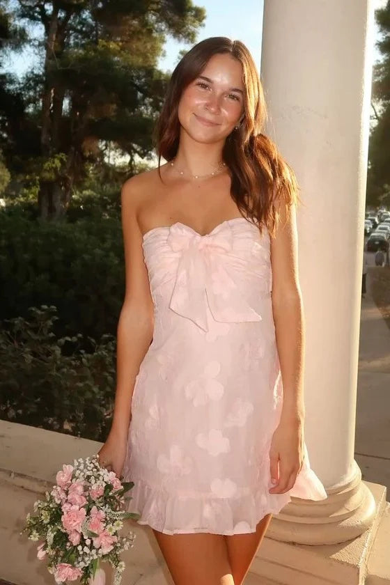 Cute Sheath Sweetheart Pink Short Homecoming Dress with Bowknot DP7274