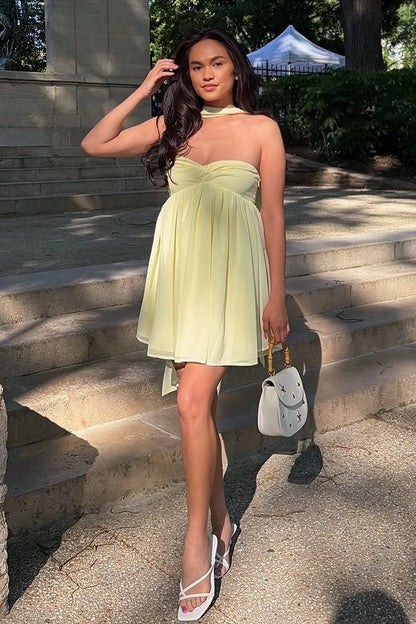 Cute A Line Sweetheart Light Yellow Short Homecoming Dress with Scarf DP7079