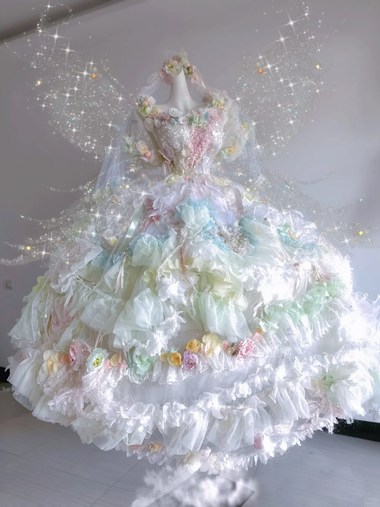 Green Ball Gown Puff Beaded Floral Tulle Prom Dress 16th Birthday Dress DP3792