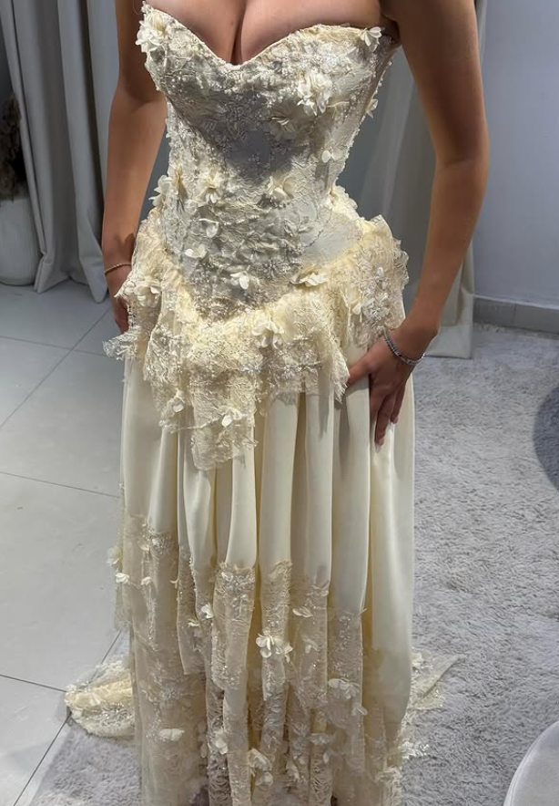 Yellow A Line Sweetheart Neck Lace Chiffon Prom Dress 16th Birthday Dress DP3713