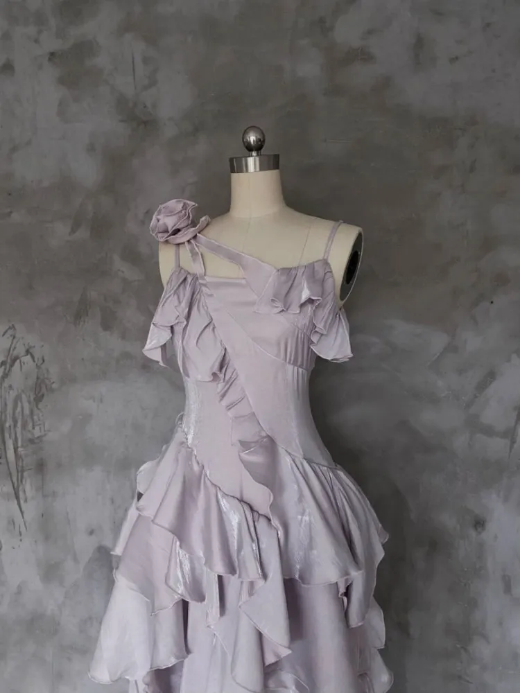 Light Purple Asymmetrical Layered Ruffles Evening Gown Prom Dress Outfits DP670