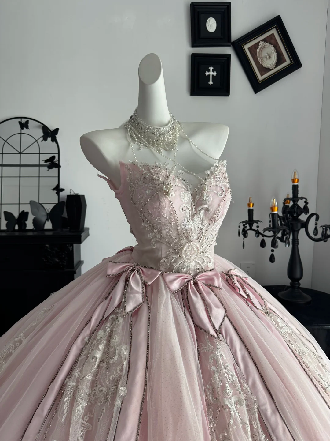 Light Pink Ball Gown Sweetheart Neck Exquisite Beaded Tulle Prom Dress Quinceanera Dress DP6966