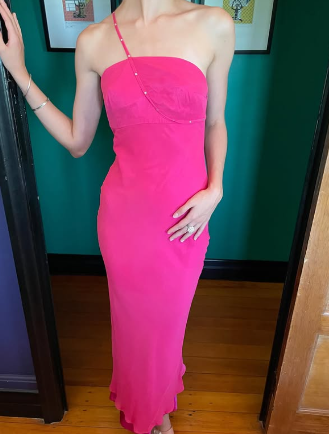 Sexy Barbie Pink Sheath One Shoulder Satin Prom Dress Evening Dress DP5505