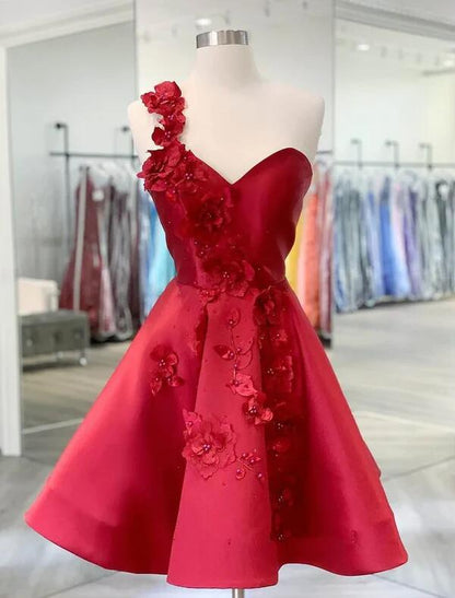 Red A-Line Homecoming Dress Mini Prom Dress Graduation Dress With Appliques DP067