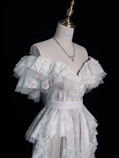New A Line Off the Shoulder White Lace Long Party Dress Evening Dress DP2426