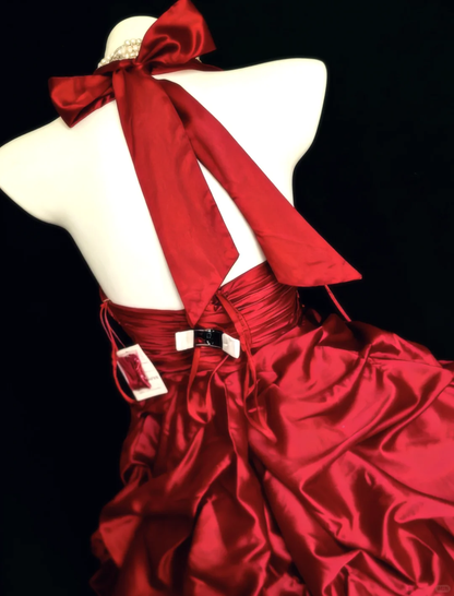 Vintage Burgundy A Line Strapless Beaded Pleated Satin Short Homecoming Dress DP4719