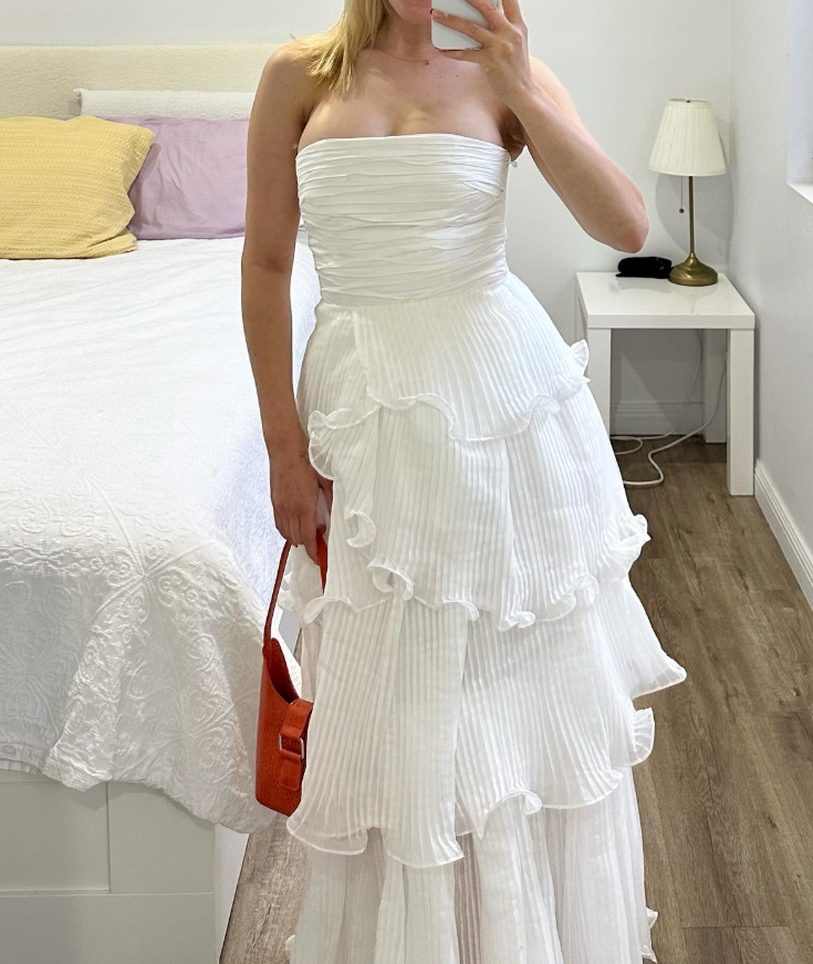 White A Line Strapless Layered Tulle Long Prom Dress Evening Dress DP7468