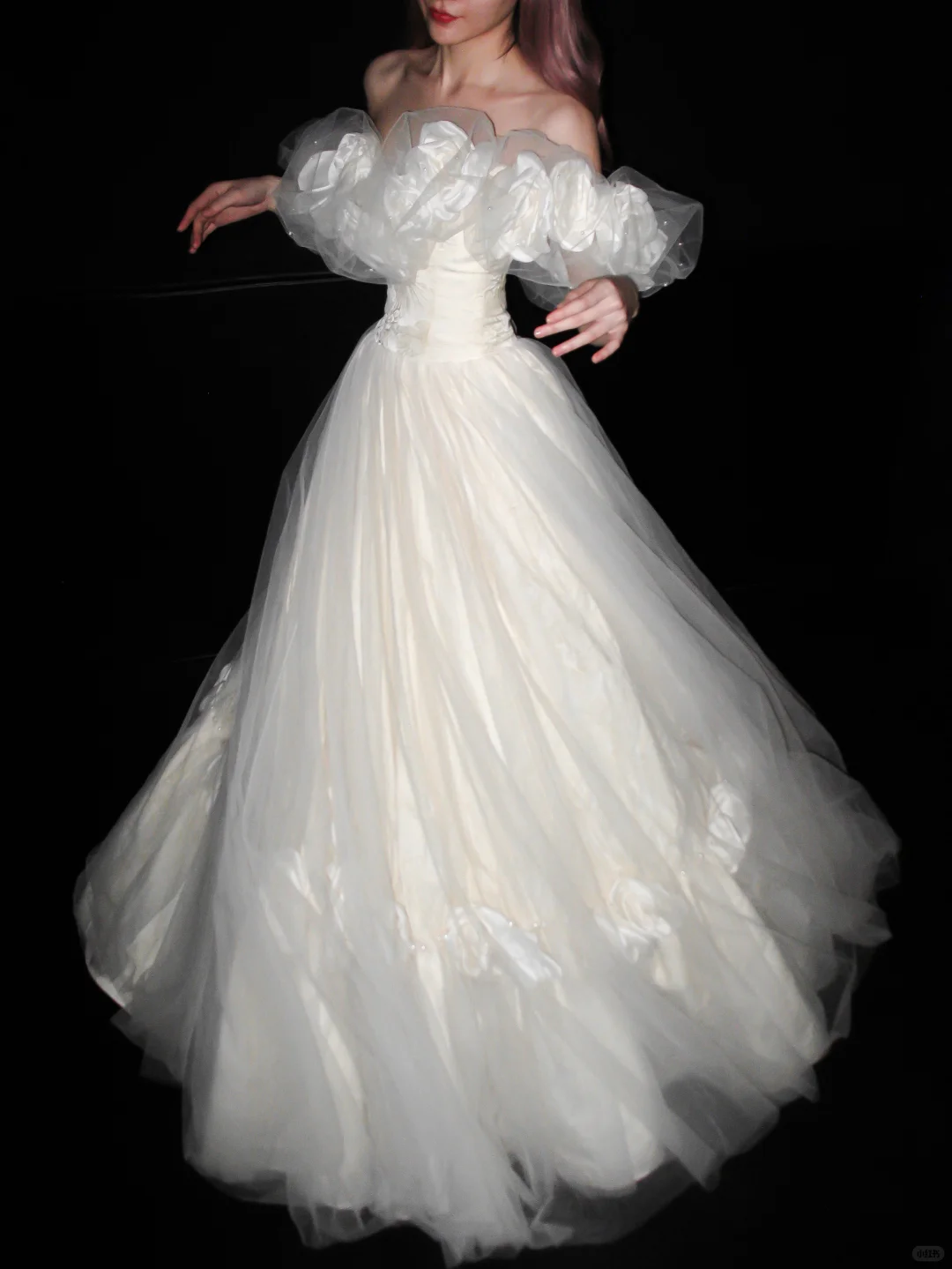 Elegant Princess A Line Off the Shoulder Floral Tulle Wedding Dress DP5174