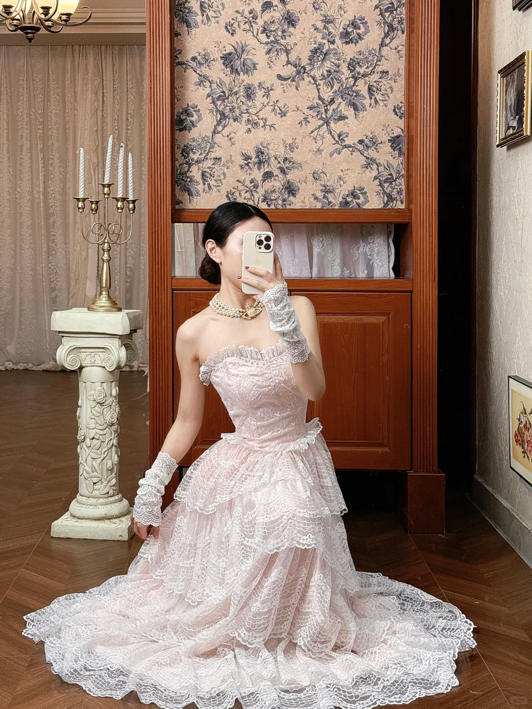 Vintage Princess Light Pink A Line Layered Lace Long Prom Dress Evening Dress DP5613
