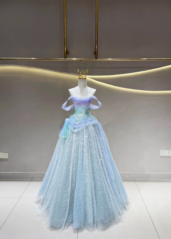 Fairy Ball Gown Off the Shoulder Colorful Tulle Sequin Prom Dress Quinceanera Dress DP6615
