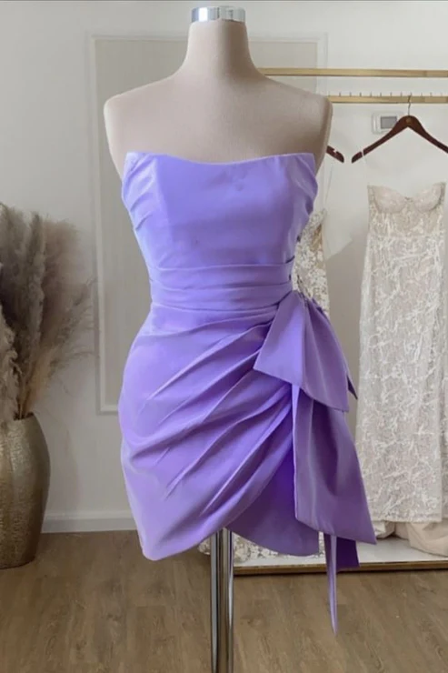 Cute Lavender Satin Sheath Prom Dress Mini Homecoming Dress  DP464