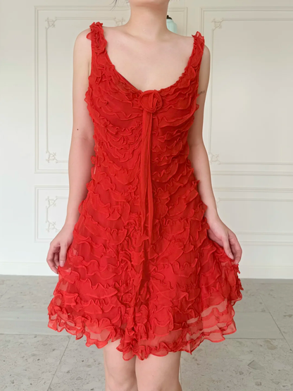 Cute Charming A Line Straps Layered Red Chiffon Short Prom Dress Homecoming Dress DP6449