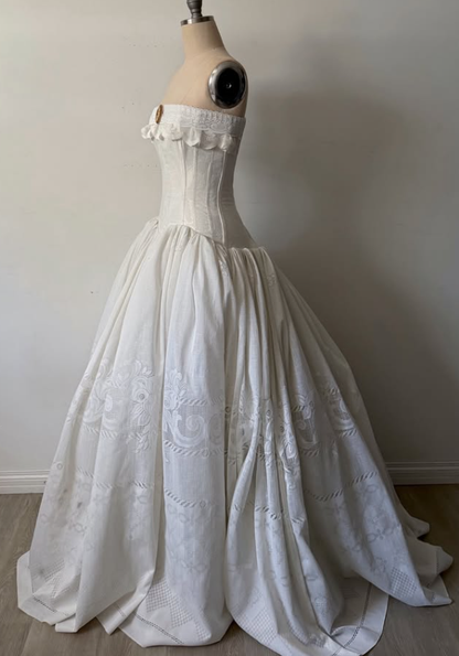 Vintage White A Line Strapless Satin Long Prom Dress Evening Dress DP7881