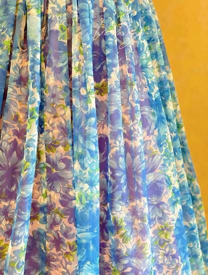 Vintage Cute A Line Round Neck Print Floral Blue Chiffon Prom Dress 16th Birthday Dress Outfits DP4140