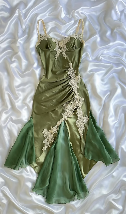 Vintage Olive Green Lace Appliques Satin Homecoming Dress Outfits DP5135