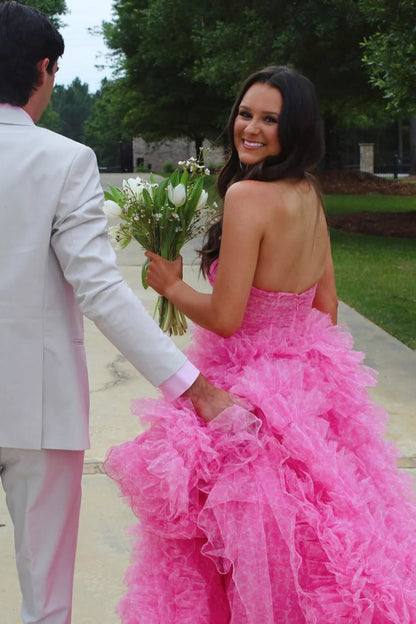Sweety Pink Ball Gown Strapless Layered Tulle Evening Dress Prom Dress DP7643