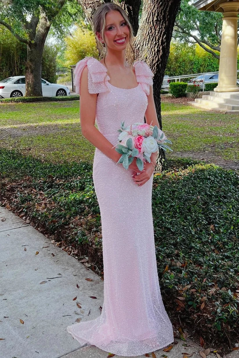 Square-Neck Straps Sleeveless Fully Sequined Beaded Tulle Mermaid Prom Dress DP7631