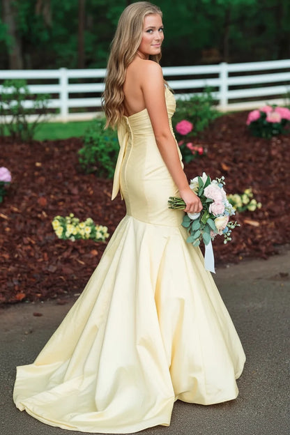 Tube Top Off-Shoulder Sleeveless Satin Pleated Trumpet Mermaid Formal Prom Dress with Slit DP7622