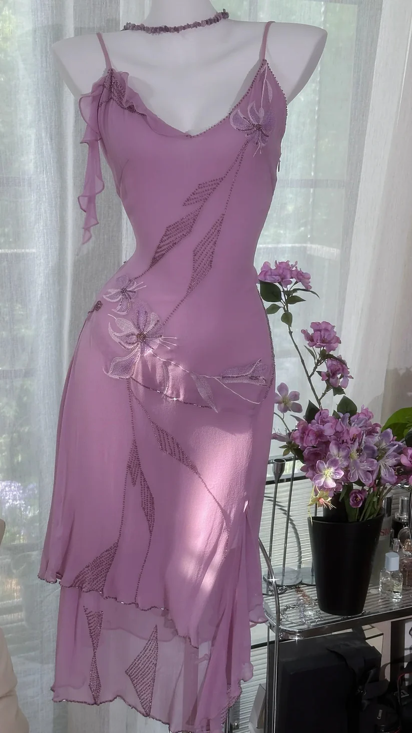 Purple Beaded Embroidery Dreamy Chiffon Prom Dress Date Dress Homecoming Dress DP2906