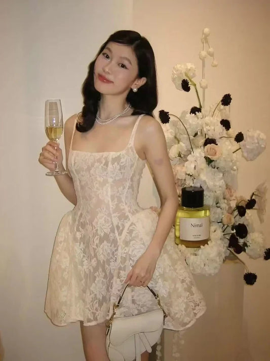 Pretty A Line Square Neck White Lace Formal Homecoming Dresses Short 16th Birthday Outfits Graduation Dress Mini Cocktail Dresses DP3358