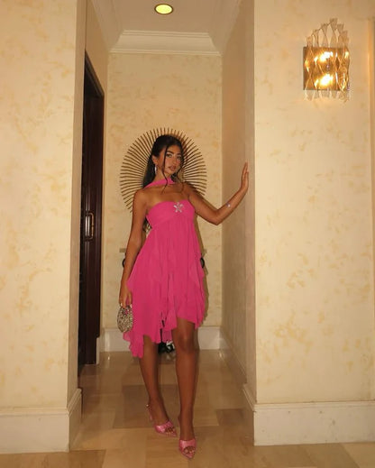 YA Line Strapless Hot Pink Chiffon High Low Formal Homecoming Dresses 8th Grad Dance Graduation Dress Short Hoco Dresses DP3357