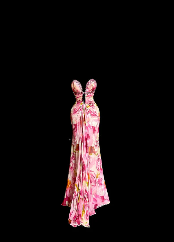 Vintage Mermaid Sweetheart Pink Chiffon Floral Backless Long Prom Dresses Party Dress 18th Birthday Outfits Graduation Dresses DP3351