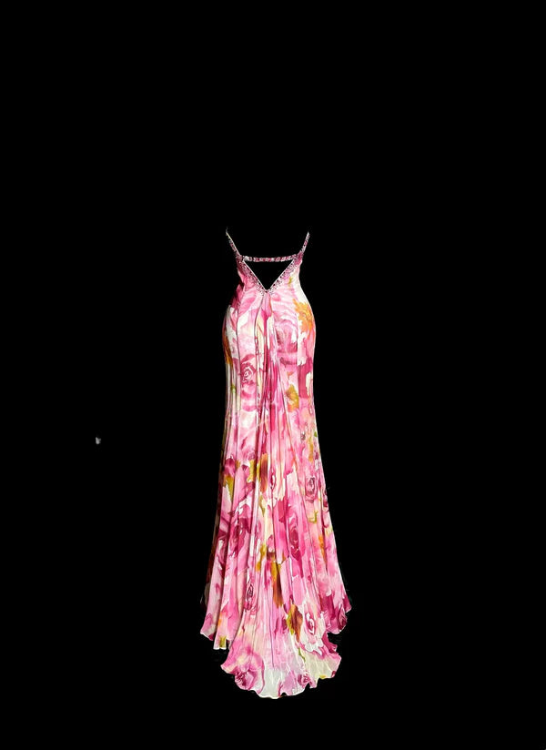 Vintage Mermaid Sweetheart Pink Chiffon Floral Backless Long Prom Dresses Party Dress 18th Birthday Outfits Graduation Dresses DP3351