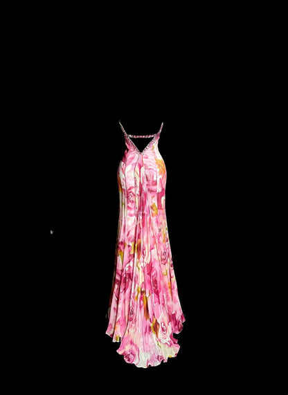 Vintage Mermaid Sweetheart Pink Chiffon Floral Backless Long Prom Dresses Party Dress 18th Birthday Outfits Graduation Dresses DP3351