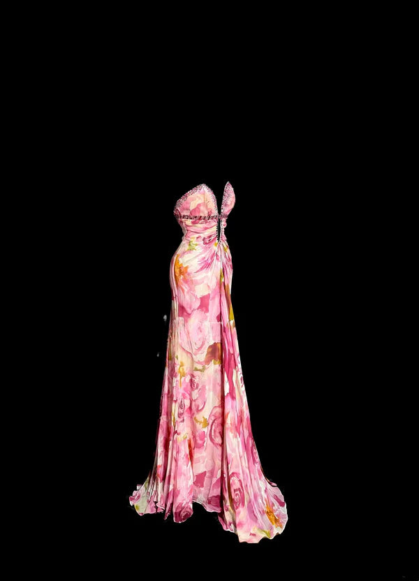 Vintage Mermaid Sweetheart Pink Chiffon Floral Backless Long Prom Dresses Party Dress 18th Birthday Outfits Graduation Dresses DP3351