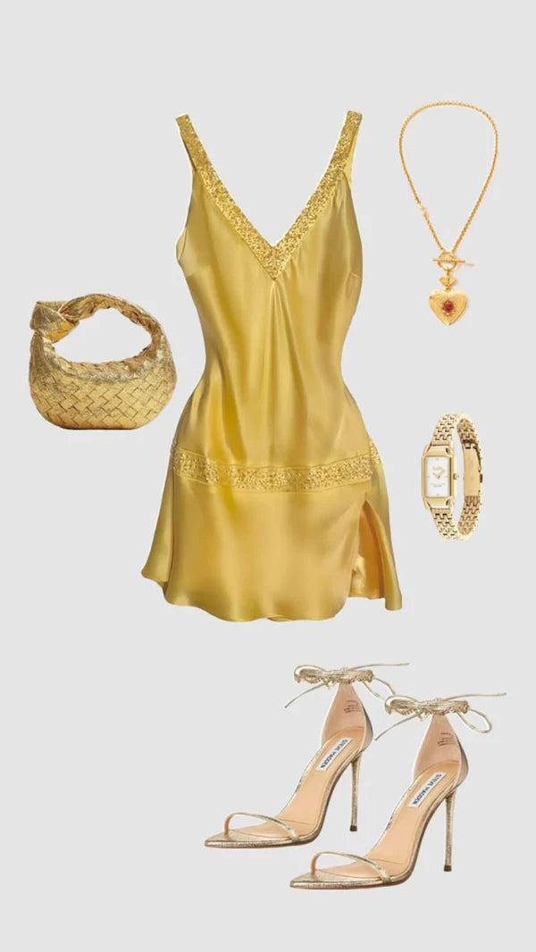 Yellow A Line V Neck Satin Yellow Short Beads Formal Homecoming Dresses Short Dresses Party Graduation Dress Hoco Dresses DP3356