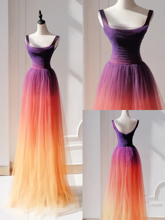 Elegant A Line Square Neck Grape Tulle Prom Dresses Party Dress Summer 20th Birthday Outfits 18th Birthday Dresses DP3785