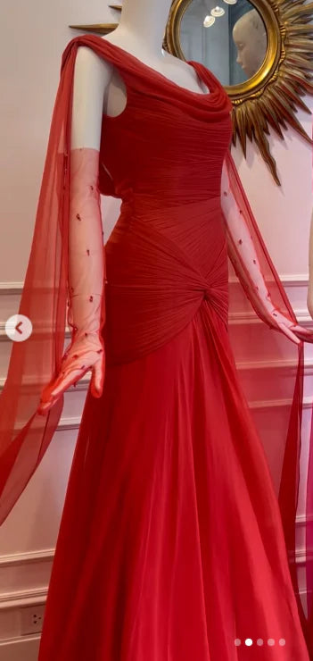 Elegant Mermaid Scoop Neck Pink Chiffon Long Prom Dresses Party Dress Summer 20th Birthday Outfits 18th Birthday Dresses DP3784