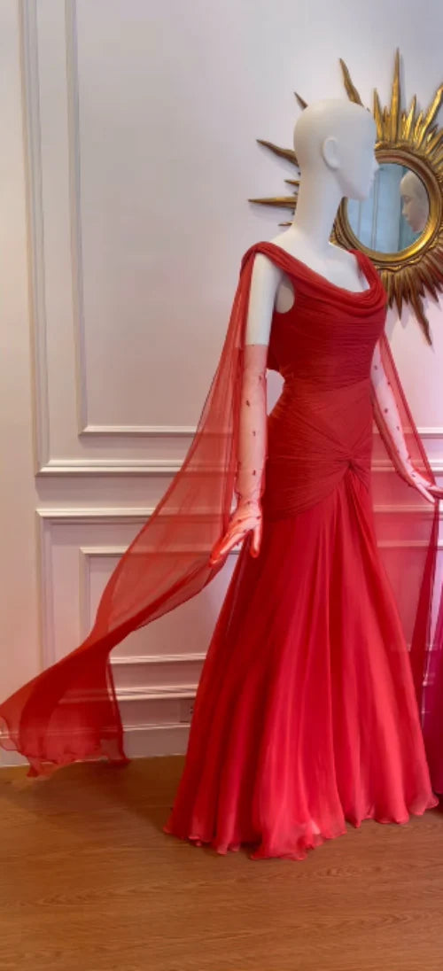 Elegant Mermaid Scoop Neck Pink Chiffon Long Prom Dresses Party Dress Summer 20th Birthday Outfits 18th Birthday Dresses DP3784