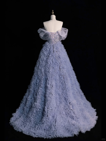 Elegant A Line Off the Shoulder Beaded Tulle Long Prom Dress Ball Gown DP2263