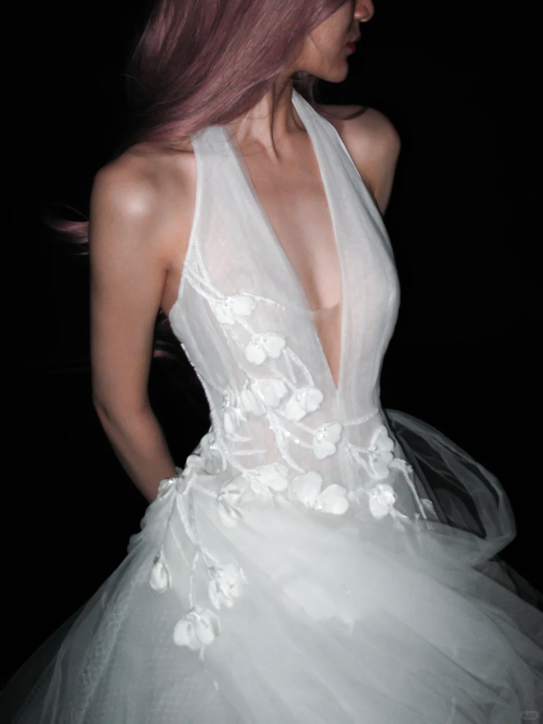 White Princess A Line V Neck Appliques Tulle Wedding Dress DP5173