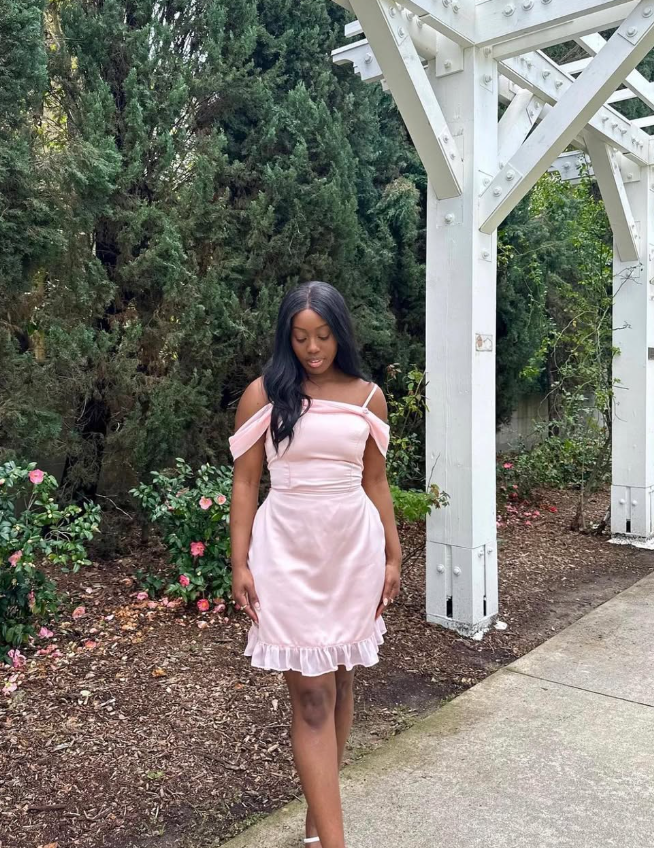 Peach Pink A Line Off the Shoulder Chiffon Satin Short Homecoming Dress Cocktail Dress DP3166