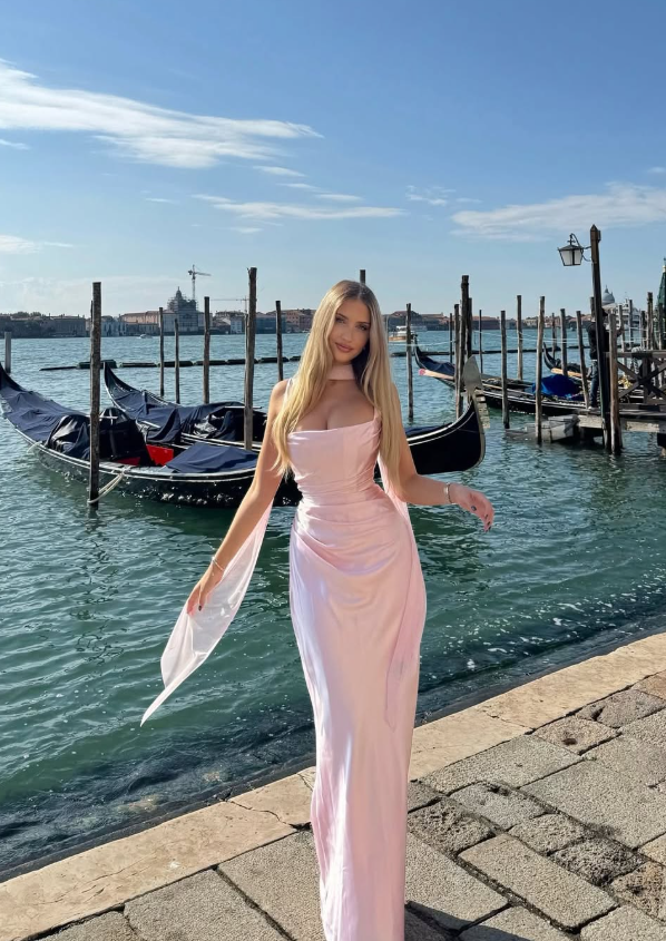 Gentle Pink Sheath Straps Satin Long Prom Dress Wedding Guest Dress DP4370