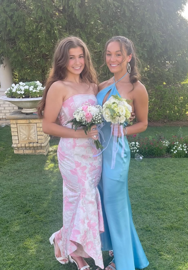 Mermaid Sweetheart Neck Pink Print Floral Long Prom Dress Evening Dress DP1426