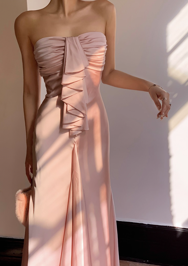 Romantic Mermaid Sweetheart Neck Pink Satin Long Prom Dress Party Dress Date Dresses DP3682