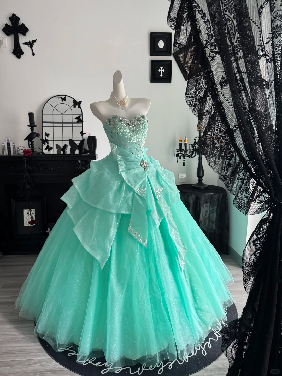 Mint Green Ball Gown Sweetheart Neck Sequin Beaded Tulle Prom Dress Quinceanera Dress DP6965