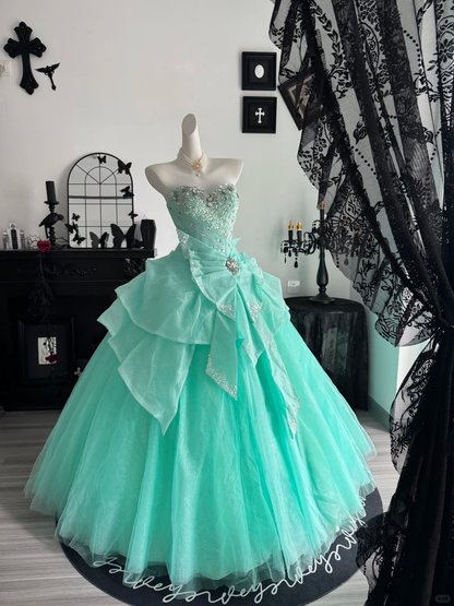 Mint Green Ball Gown Sweetheart Neck Sequin Beaded Tulle Prom Dress Quinceanera Dress DP6965