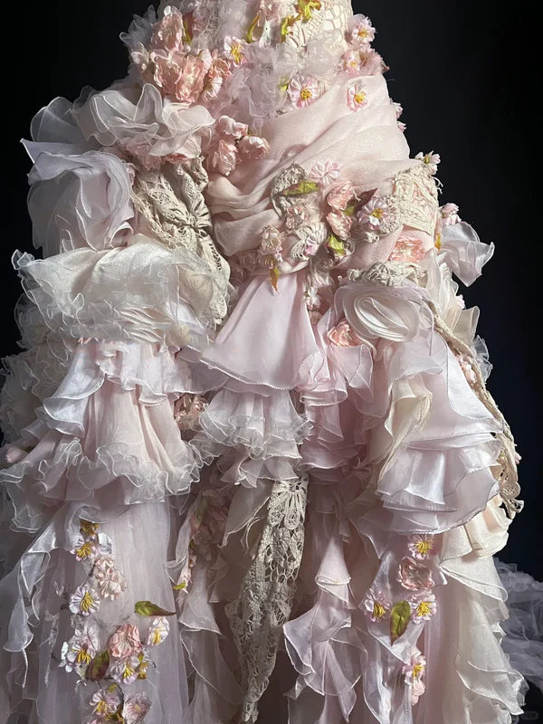 Modest Ball Gown Strapless Pink Chiffon Floral Long Prom Dress Party Dress Graduation Dresses Sweet 16 Dress DP3781