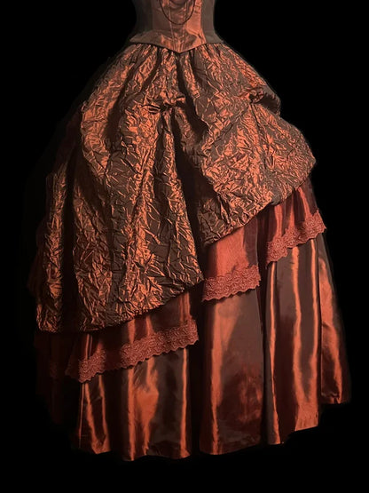 Vintage Ball Gown Strapless Burgundy Floral Long Prom Dress Party Dress Graduation Dresses Sweet 16 Dress DP4145