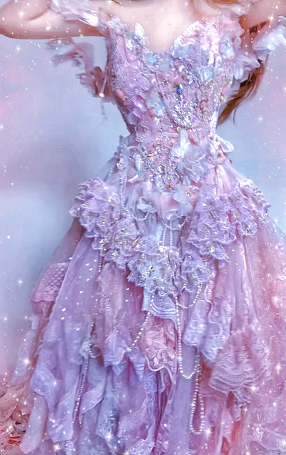 Purple A Line Off the Shoulder Floral Beaded Layered Tulle Prom Dress 16th Birthday Dress DP3769