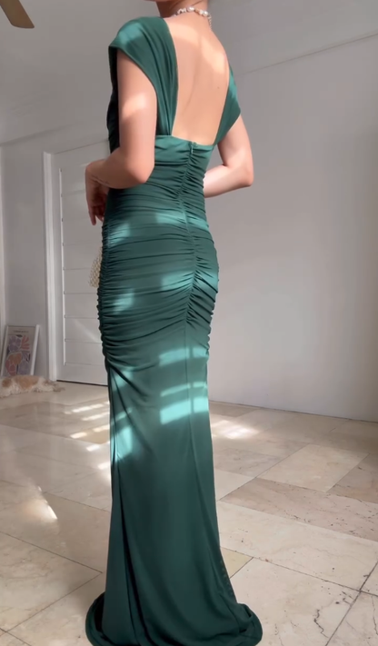 Elegant Sheath Straps Dark Green Tulle Long Graduation Prom Dress DP4876