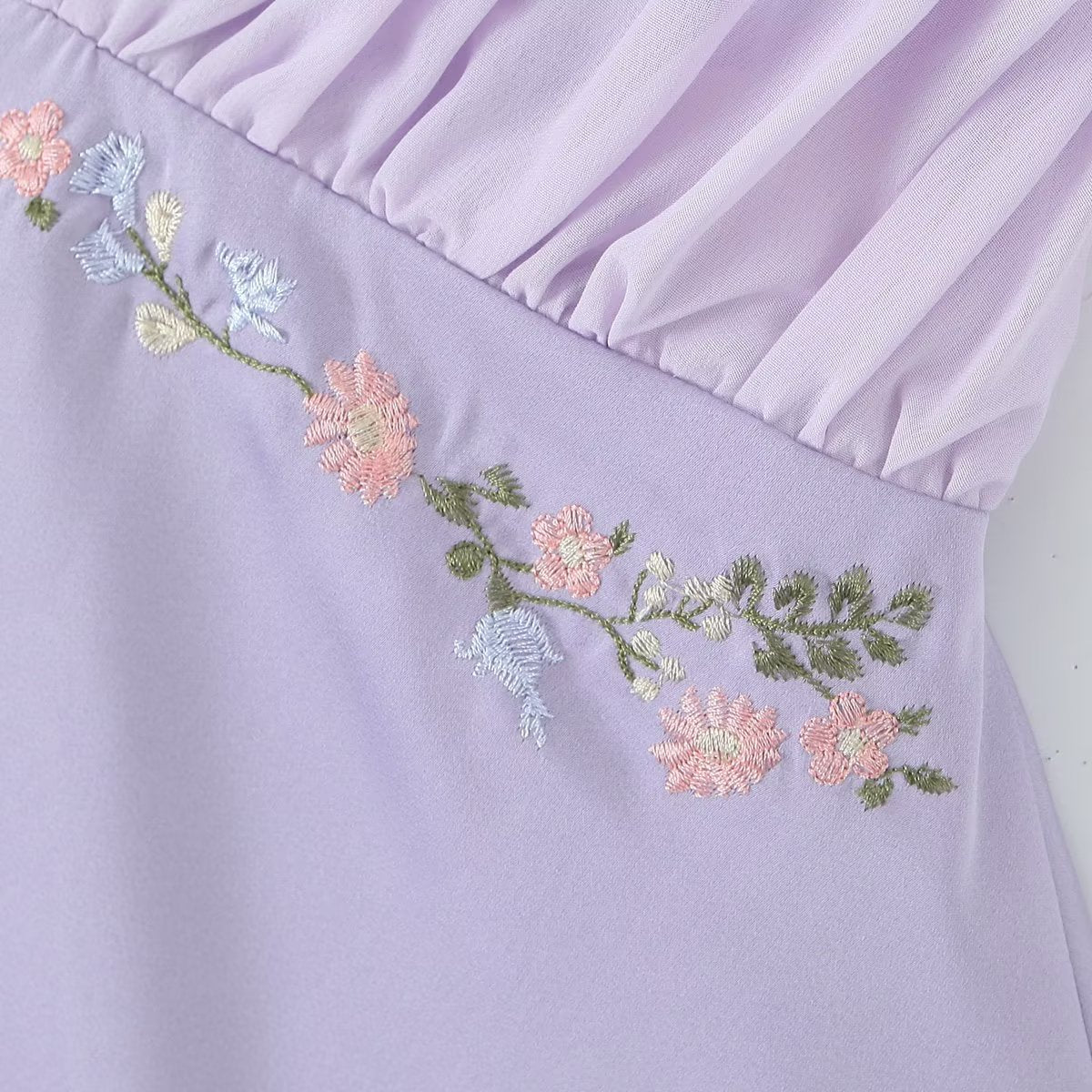 Purple A Line Spaghetti Straps Floral Embroidery Satin Mini Dress Homecoming Dress DP1357