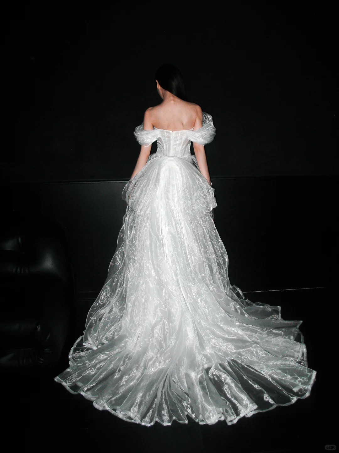 Flowy Unique A Line Off the Shoulder White Organza Wedding Dress DP5301
