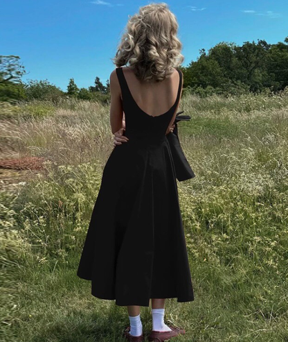 Cute Red A Line Round Neck Satin Open Back Prom Dress Outfits DP4252