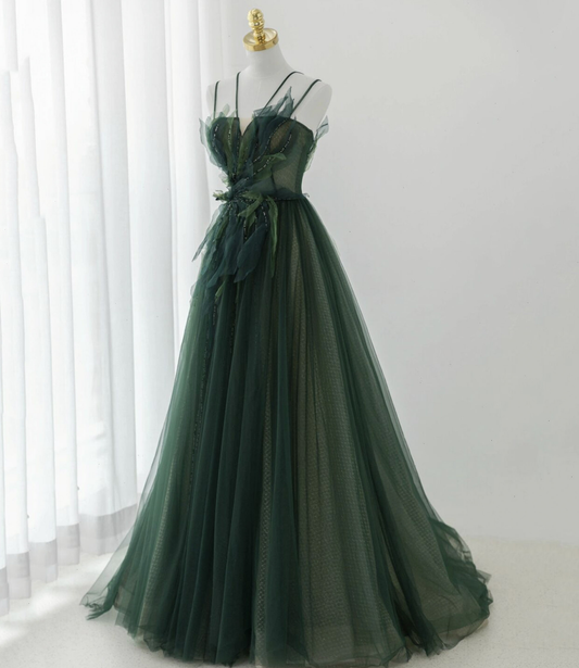 Gorgeous Green Tulle Beaded Long Prom Dress Green Evening Dress DP444